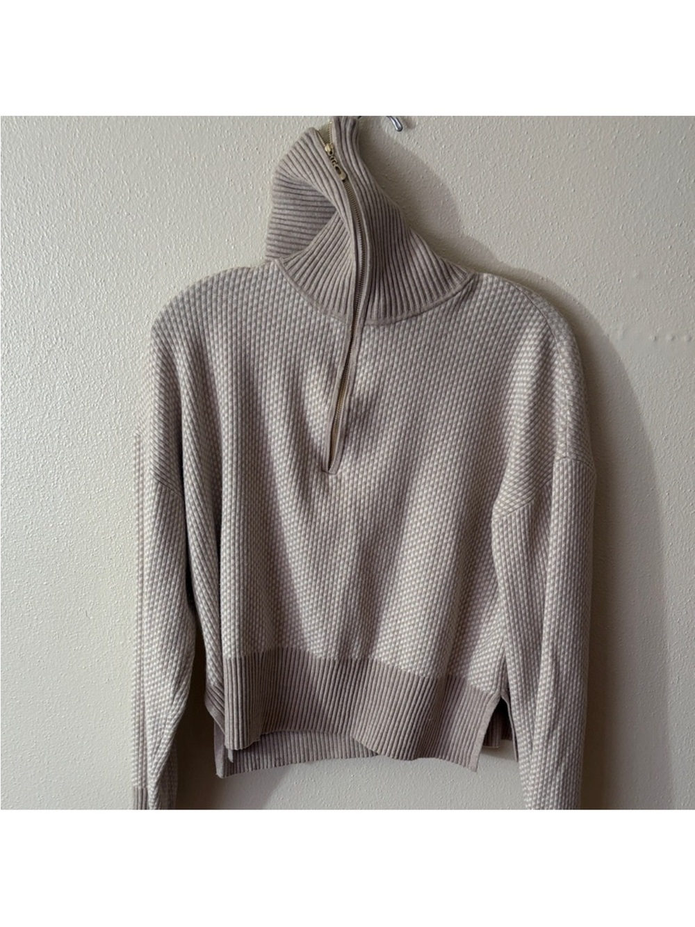 Rachel Zoe Light Taupe Textured Half-Zip Funnel Neck Sweater